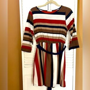 EVERLY Boutique Size XS striped dress above knee 3/4 sleeves sash tie waist NWT